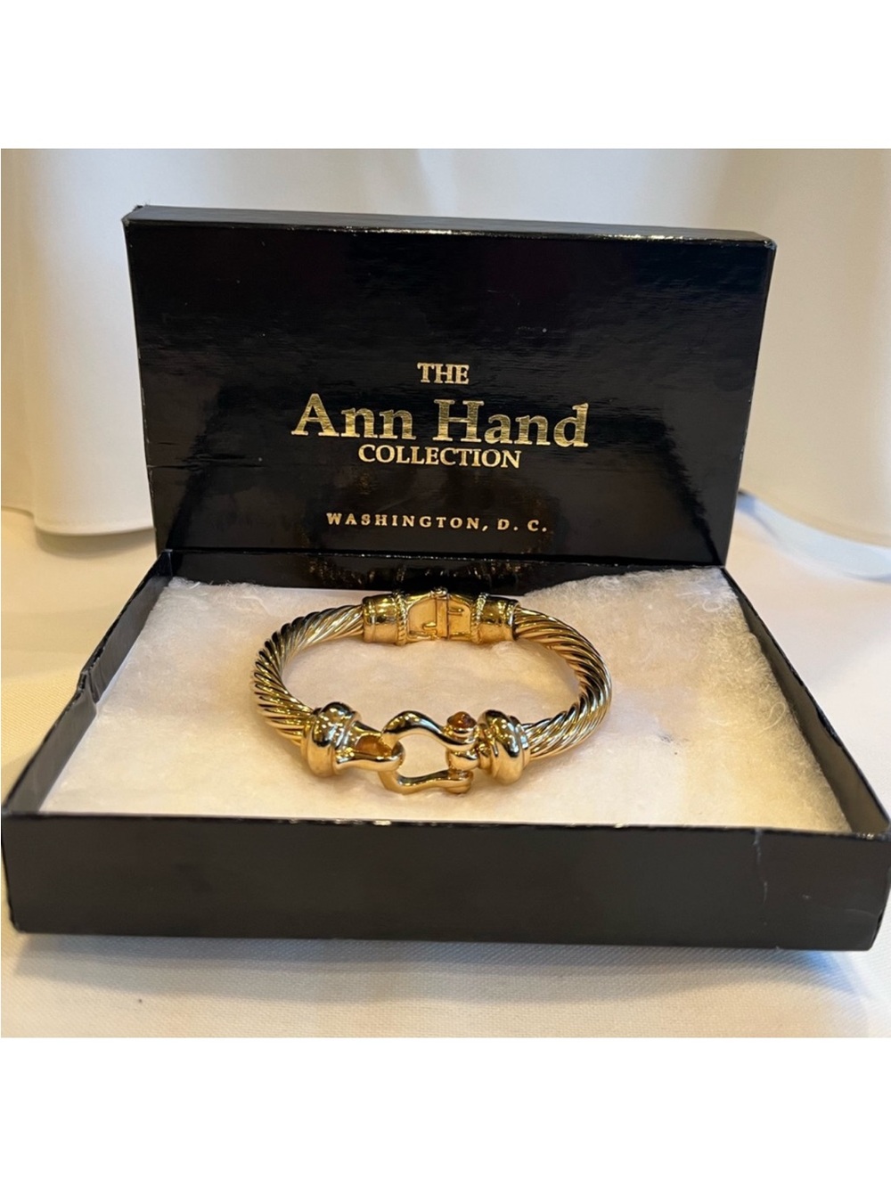 Ann Hand Collection Gold Tone Cable Bracelet Hook Style Magnetic Closure 2.4”